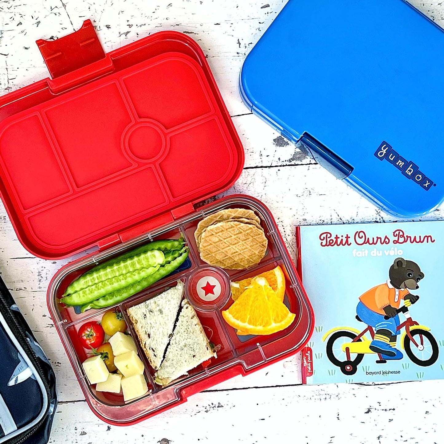 yumbox Recipiente original de lancheira Bento à prova de vazamentos para crianças (cinza nebuloso (bandeja de Paris))