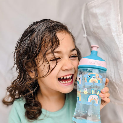 Botella de agua Nuby Super Slurp - Vaso antiderrames para niños pequeños | 360ml / 12oz | Fácil de sostener | Apto para lavavajillas | Taza adecuada para niños a partir de 18 meses (Rainbows, paquete de 2), 048526890460