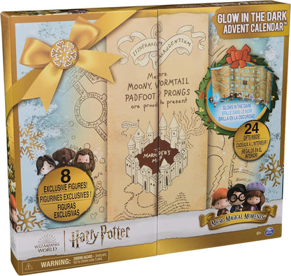 Wizarding World Harry Potter, Micro Magical Moments Glow in the Dark Advent Calendar 2024, 24 brinquedos surpresa, calendário de contagem regressiva festiva para maiores de 6 anos