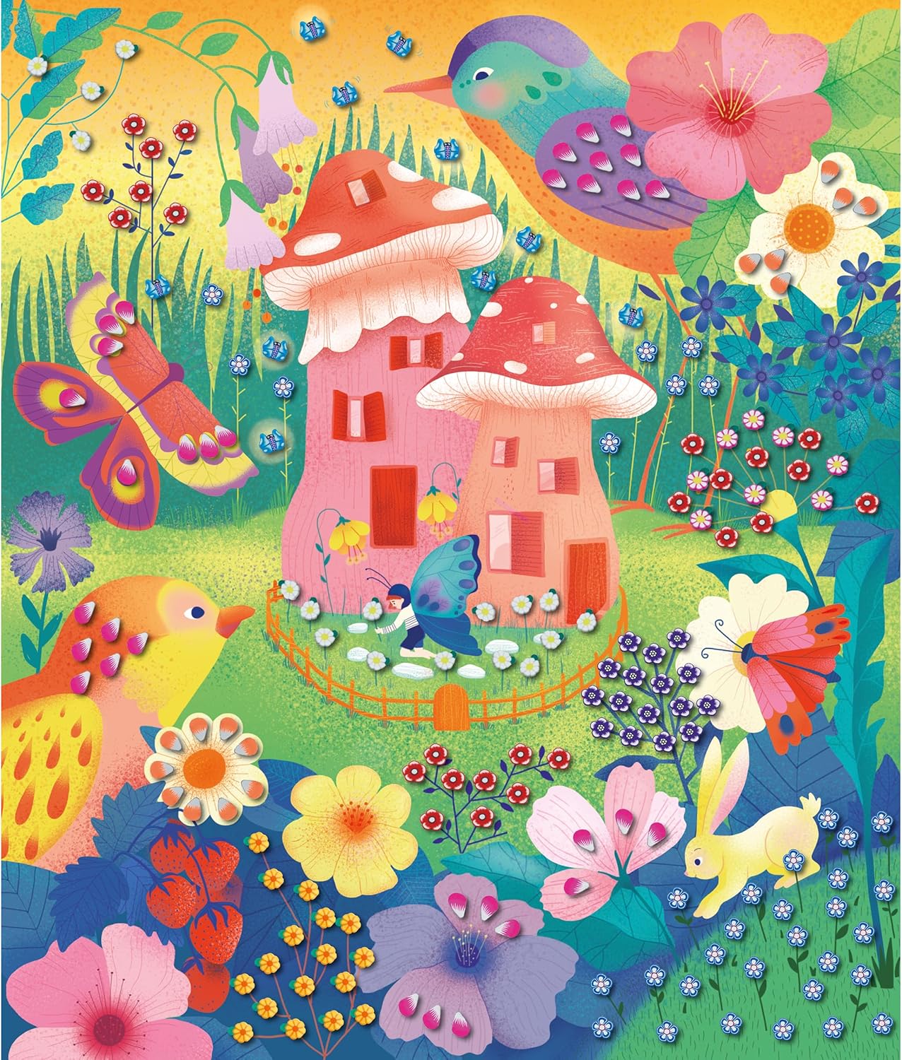 Janod - Conjunto de colagem de mini-bengala Secret Garden - The Calm Workshops - 5 pranchas - Kit de artesanato infantil - Habilidades motoras finas e aprendizagem de concentração - a partir de 7 anos