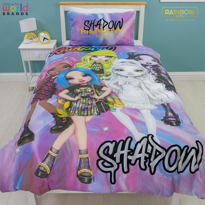 Conjunto de capa de edredom de solteiro oficial da Character World Rainbow High | Design das bonecas Shadow High | Roupa de cama reversível com fronha combinando | Conjunto para cama de solteiro
