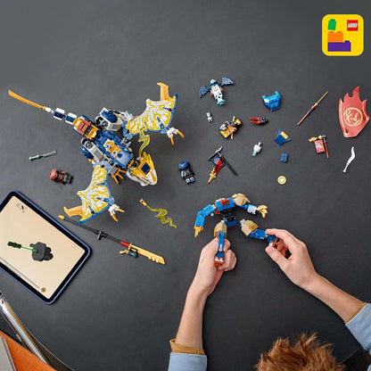 LEGO NINJAGO Rogue's Mech Dragon Rider - Brinquedo Ninja com Figuras Articuláveis de Dragão e Robô - 4 Minifiguras, incluindo Lloyd e Arin e uma Espada Reveladora - Presente para meninos a partir de 8 anos e fãs de Dragons Rising - 71843