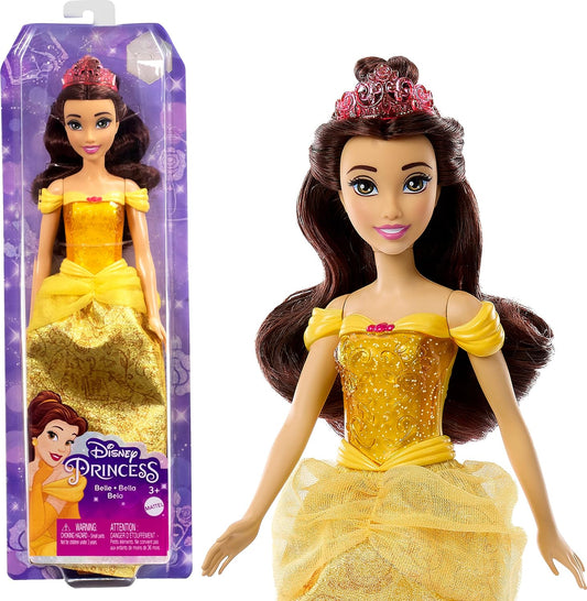 Mattel Bonecas Disney Princess, Belle Posable Fashion Doll com roupas e acessórios brilhantes, brinquedos de filmes da Disney, HLW11