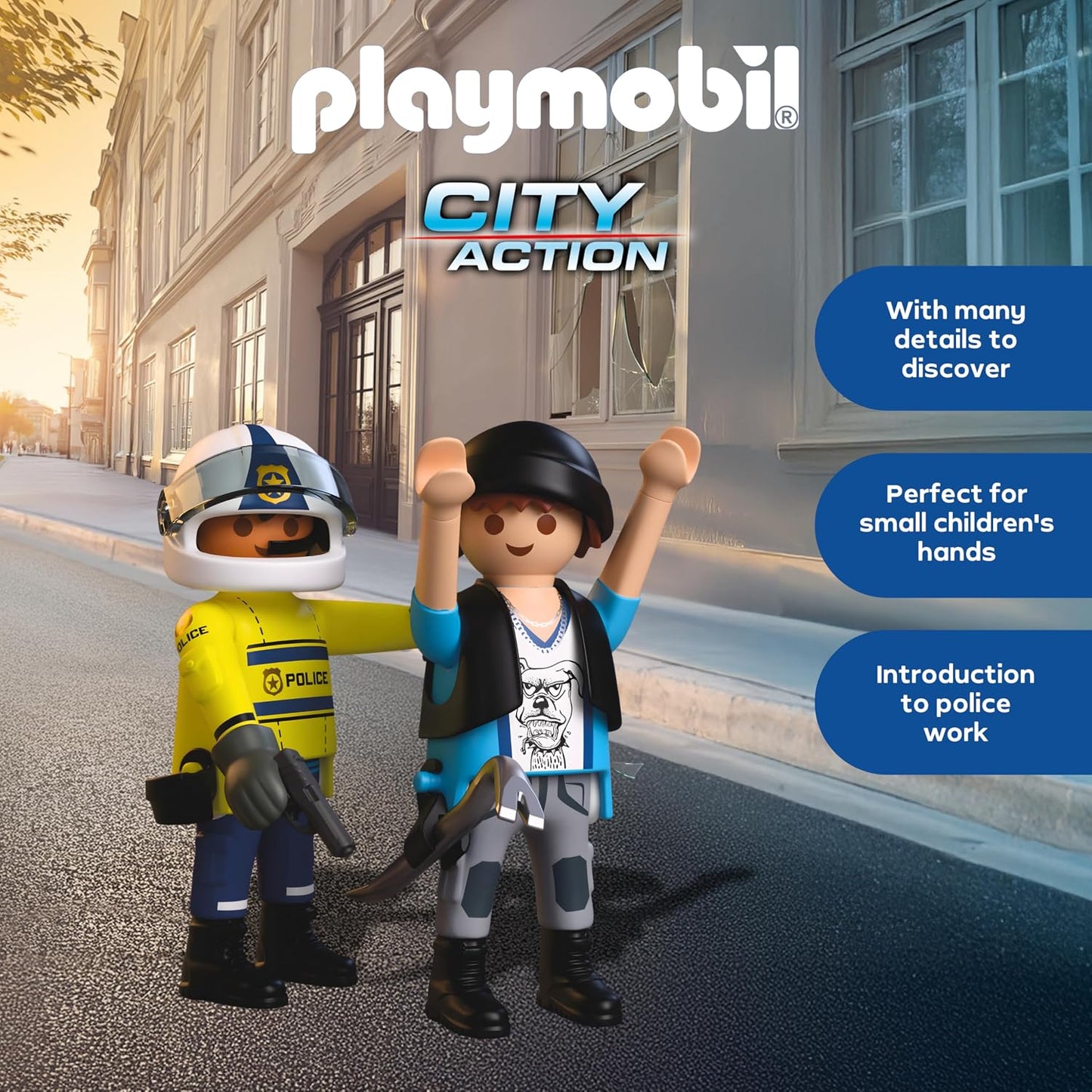 Playmobil City Action Perseguição Policial de Moto, Policial persegue ladrão de longboard, Estimula a criatividade, Brinquedo infantil para crianças a partir de 4 anos, 72079