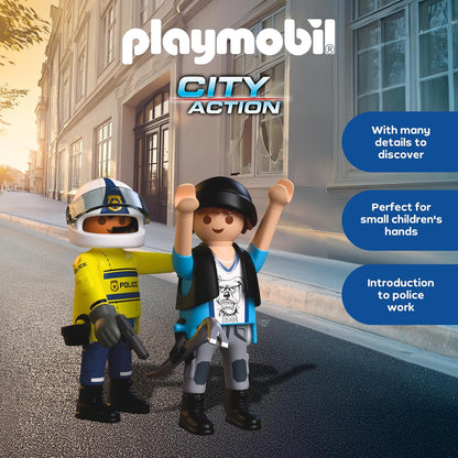 Playmobil City Action Perseguição Policial de Moto, Policial persegue ladrão de longboard, Estimula a criatividade, Brinquedo infantil para crianças a partir de 4 anos, 72079