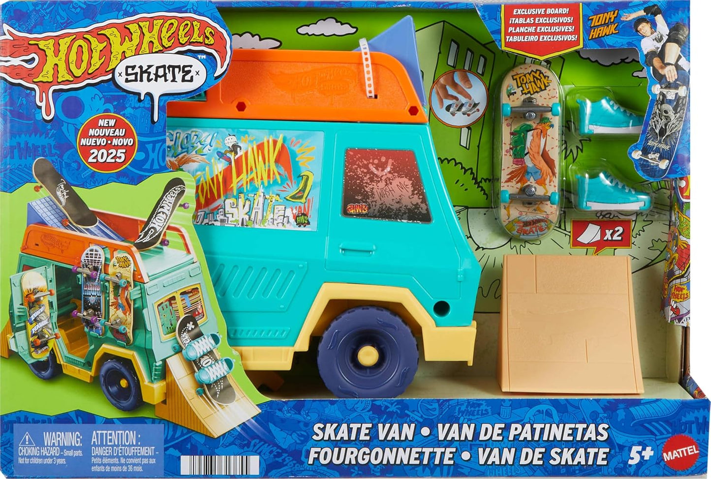 Hot Wheels Skate Fingerboard Playset, Skate Van, desenvolvido em colaboração com Tony Hawk, com skate de dedo exclusivo e um par de tênis de skate removíveis, JGG91
