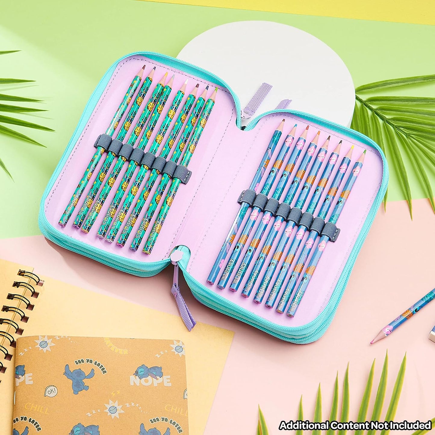 Disney Filled Pencil Case with Stationery for Kids, School Supplies Colouring Pencils, Markers - Gifts for Girls (Multi Stitch Triple Zip)