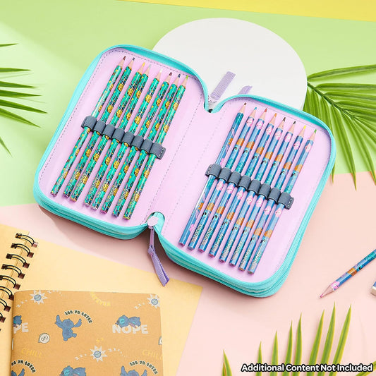 Disney Filled Pencil Case with Stationery for Kids, School Supplies Colouring Pencils, Markers - Gifts for Girls (Multi Stitch Triple Zip)