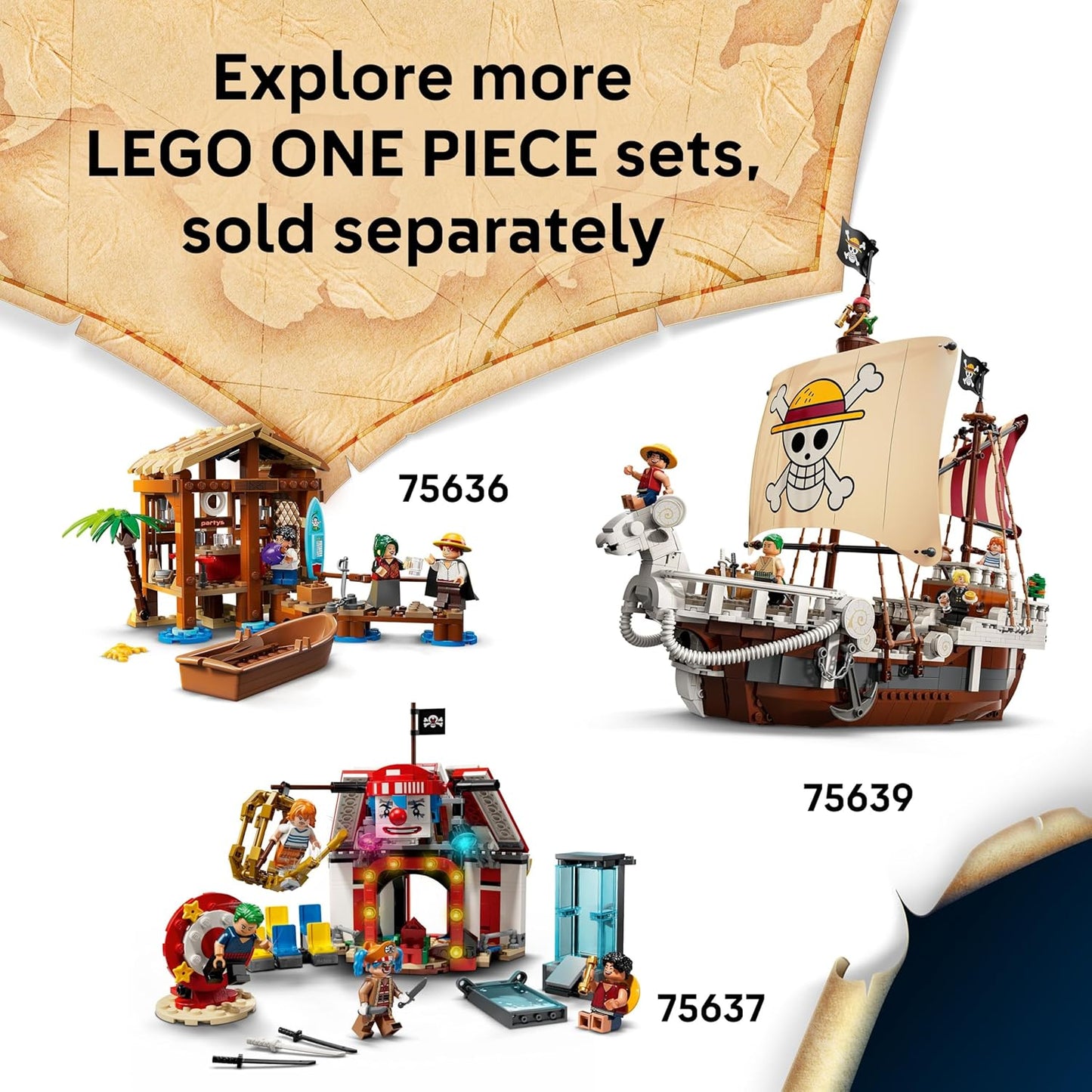 LEGO ONE PIECE Batalha no Parque Arlong - Brinquedo interativo com 5 minifiguras, incluindo Luffy e Nami, além de um pagode que desaba - Presente de anime para meninos, meninas e fãs a partir de 9 anos - 75638