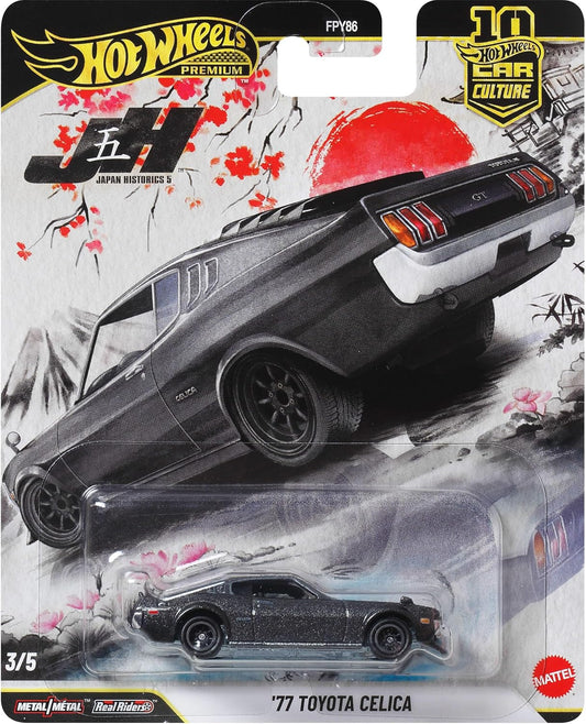 Hot Wheels 1977 Toyota Celica (RA28) Car Culture Vehicle, Miniatura Premium em Escala 1:64 com Pneus Real Riders e Carroceria e Chassi em Metal, JKD98