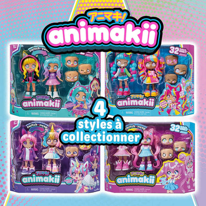 Animakii Boneca Fashion – Estilo Garota Mágica + Colegial Personalizável – Boneca Fashion de 12,7 cm com 32 Looks em Uma – Acessórios, Roupas, Sapatos e Placas Faciais (APENAS 1 BONECA INCLUÍDA)