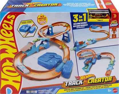 Conjunto de Pista de Carrinhos Hot Wheels, Caixa de Construção Deluxe com Impulsor Motorizado, Veículo em Escala 1:64, Pista Speed Snap, Pista de Salto com Impulso, JDB49