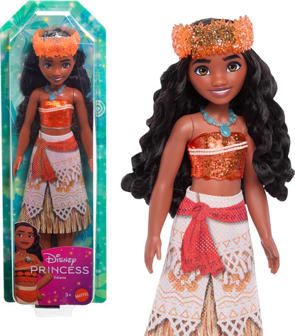 Mattel Bonecas Disney Princess da , Boneca Fashion Articulada Moana com Roupa e Acessórios Brilhantes, Brinquedos do Filme da Disney, HLW05, Traje Laranja | Visual Fashion Brilhante com Saia, Tiara e Colar Removíveis, Articulada e Colecionável,