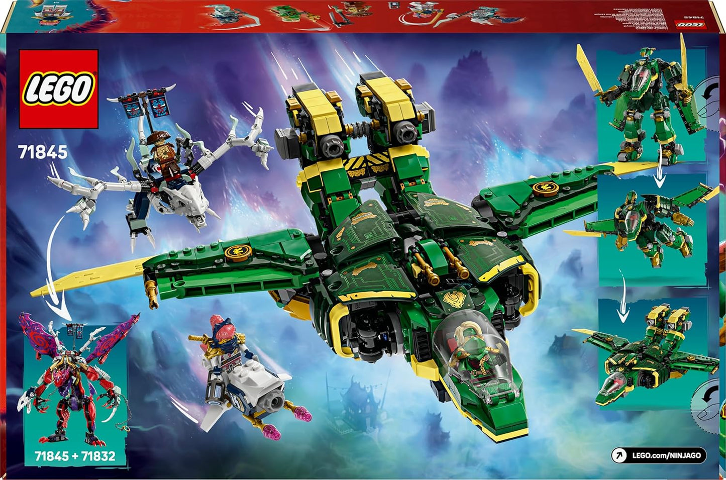 LEGO NINJAGO 2 em 1 Robô a Jato do Lloyd - Transforma-se em um Brinquedo a Jato - 5 Minifiguras, incluindo Sora e Lloyd, além de uma Motocicleta e uma Figura de Dragão - Presente para Meninos a partir de 9 Anos e Fãs de Dragons Rising - 71845