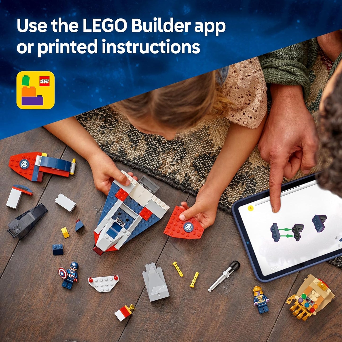 LEGO ǀ Marvel Capitão América vs. Thanos - Brinquedo de Construção dos Vingadores com Jato e 2 Minifiguras com Acessórios, incluindo o Escudo do Capitão América - Presente de Super-Herói para Meninos a partir de 4 Anos - 76319