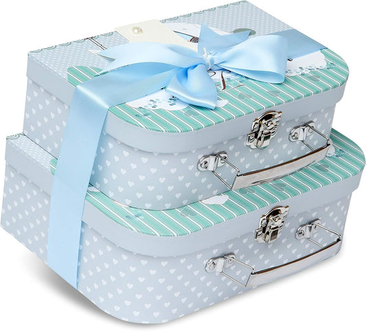 Baby Box Shop - Duas caixas prontas com fita de cetim e etiqueta para malas pequenas e médias, presentes para bebês, caixa de presente de chá de bebê faça você mesmo para meninos