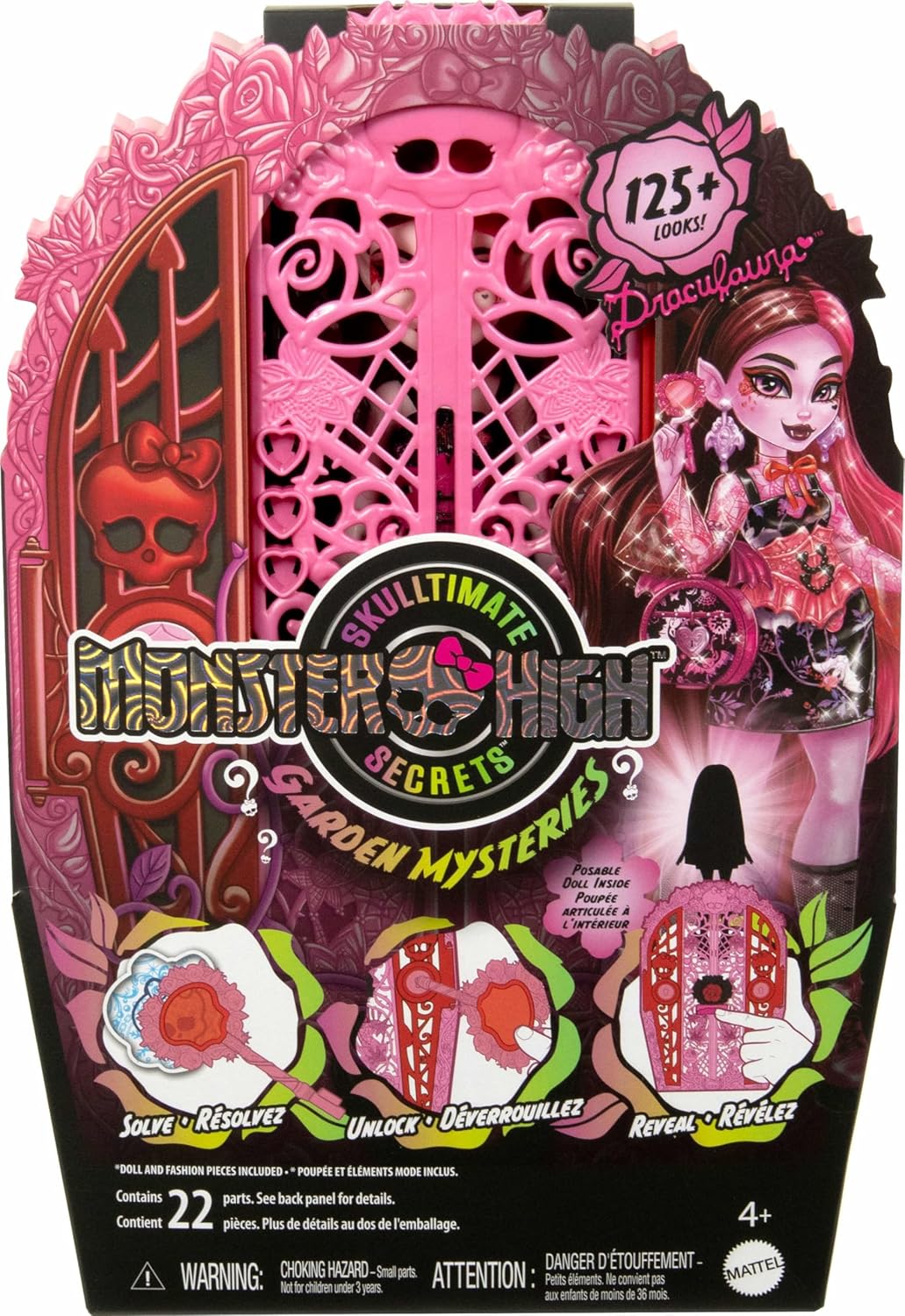Monster High Skulltimate Secrets - Boneca e Acessórios, Draculaura Garden Mysteries com Closet Revelado e mais de 19 Surpresas para Festa do Chá, como Roupas, HYT72