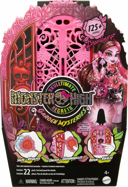Monster High Skulltimate Secrets - Boneca e Acessórios, Draculaura Garden Mysteries com Closet Revelado e mais de 19 Surpresas para Festa do Chá, como Roupas, HYT72