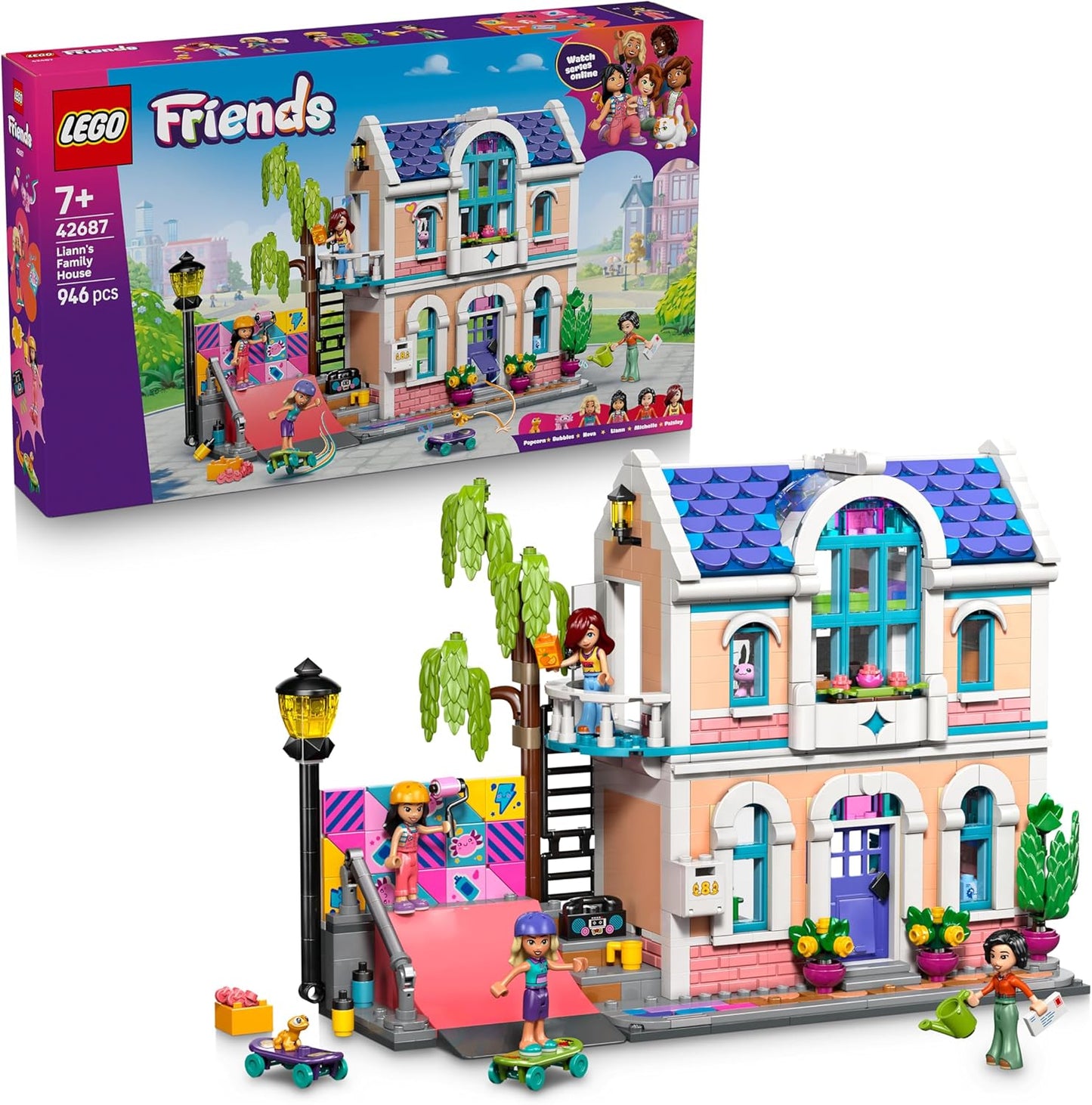LEGO Friends Casa da Família da Liann - Conjunto em Miniatura com Jardim, 4 Mini Bonecas, Figuras de Animais de Estimação Axolote e Gecko e Acessórios - Presente de Aniversário para Meninas a partir de 7 Anos - 42687