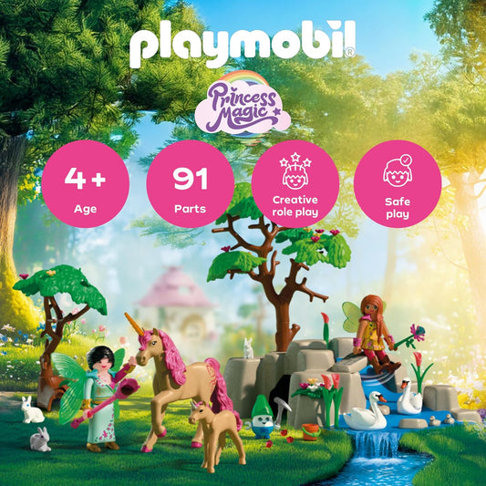 Playmobil Fantasy and Magic – Passeio das Fadas: 2 fadas, família de unicórnios e Joyling com caverna de pedras preciosas; estimula a criatividade; brinquedo para crianças a partir de 4 anos; 72067