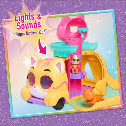 Just Play Disney Conjunto de brinquedos Junior SuperKitties Purr ‘N’ Go com luzes e sons, 10 peças, figuras articuladas, brinquedo infantil para crianças a partir de 3 anos.