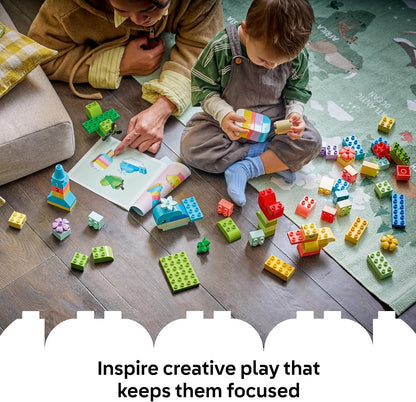LEGO DUPLO Caixa Criativa Colorida - Brinquedo Educativo para Desenvolvimento da Coordenação Motora Fina em Crianças Pequenas - Inclui Peças com Números, Animais, Veículos e Comida de Brinquedo - Presente de Aniversário para Meninos e Meninas a partir