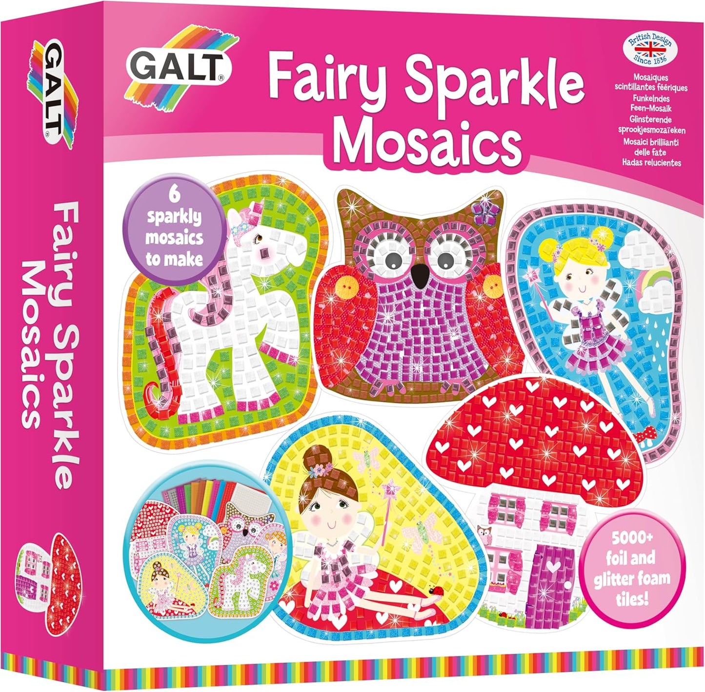Galt, Make a Mosaic, Mosaic Kits For Children, Ages 5 Years Plus, Galt Fairy Sparkle Mosaics -Childrens Glitter Mosaic Set,Arts and Crafts Kit for Kids,Colourful Design