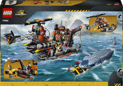 LEGO Brinquedo Jurassic World Ataque do Mosassauro ao Barco – Navio de Carga, Figura de Dinossauro, Helicóptero e 3 Minifiguras – Presente de Aniversário para Meninos e Meninas a partir de 7 Anos e Fãs do Filme – 77983