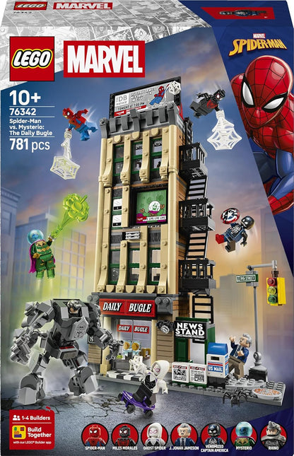 LEGO | Marvel Homem-Aranha vs. Mysterio: Prédio do Clarim Diário - Brinquedo de Super-Herói com Figura de Ação Mecânica e 7 Minifiguras - Presente de Aniversário para Meninos a partir de 10 Anos e Fãs do Filme - 76342