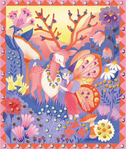 Janod - Conjunto de colagem de mini-bengala Secret Garden - The Calm Workshops - 5 pranchas - Kit de artesanato infantil - Habilidades motoras finas e aprendizagem de concentração - a partir de 7 anos