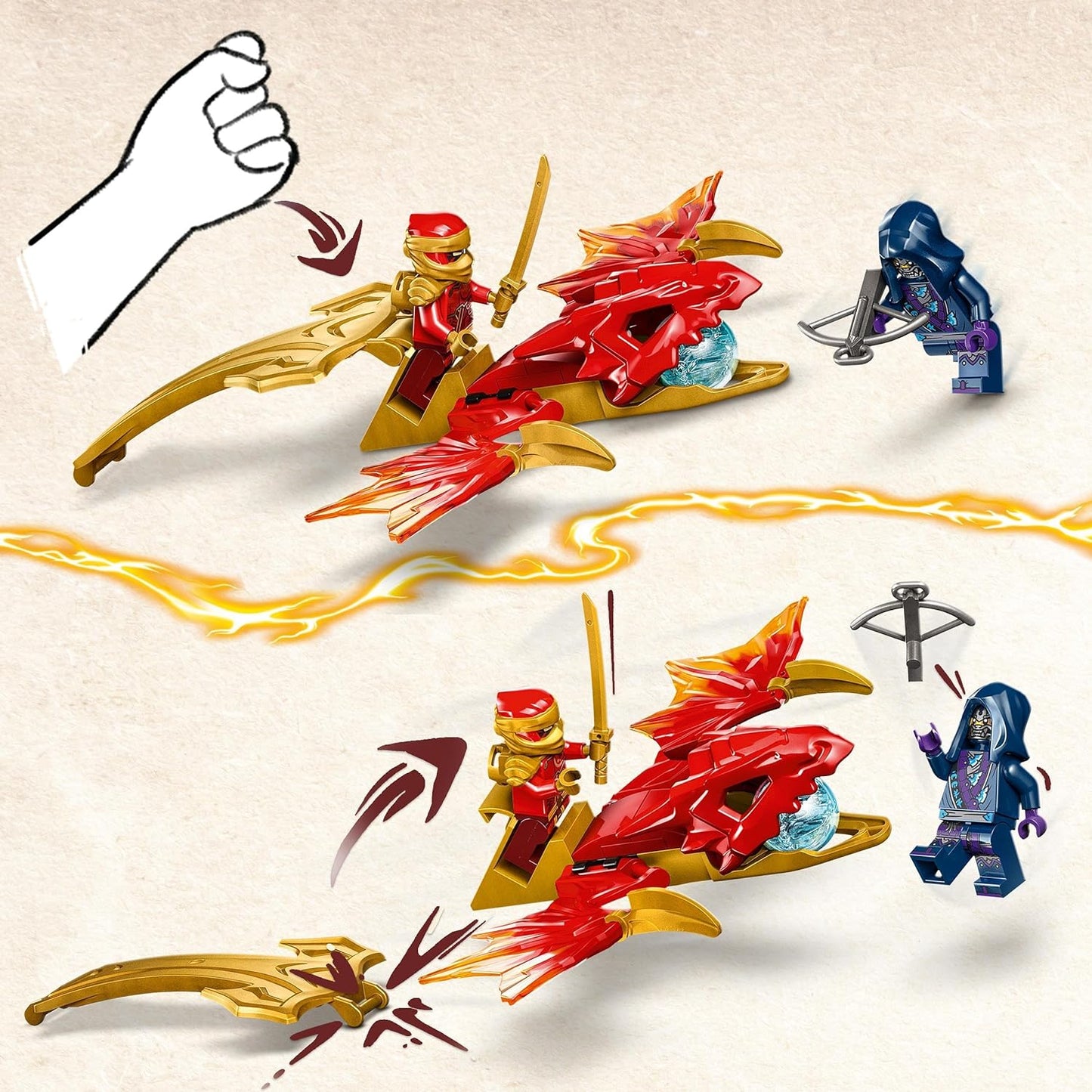 LEGO NINJAGO Kai’s Rising Dragon Strike, brinquedo ninja para meninos, meninas e crianças de 6 anos ou mais, conjunto de construção de figuras com minifigura Kai e acessório de espada mini-Katana, brinquedos de dramatização, ideia de presente 71801
