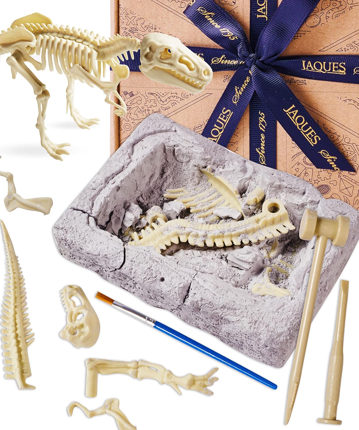 Jaques of London Dinosaur Toys - Kit de escavação de fósseis de dinossauros para meninos com ferramentas de escavação