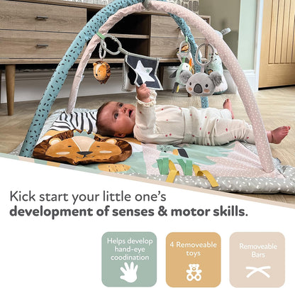 Nuby Animal Adventures Baby Play Mat – Ginásio de atividades de brinquedo com brinquedos sensoriais e base acolchoada para o tempo de barriga para baixo, tamanho único