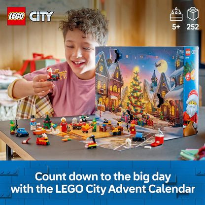 LEGO Calendário do Advento City 2026-60510 | Brinquedos para meninos a partir de 5 anos, 24 surpresas, carros e caminhões, tapete de brincar, 7 minifiguras, ideia de presente de Natal, 252 peças