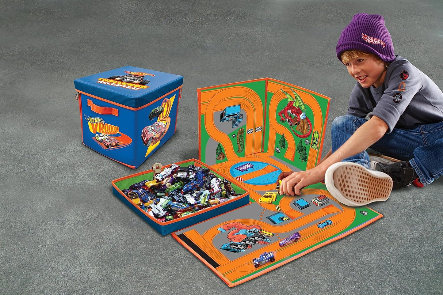 Alfombrilla y almacenamiento Hot Wheels PETERKIN ZipBin | ¡Colección para 300 coches y tapete de juego! | Coches y motores de juguete | Más de 3 años