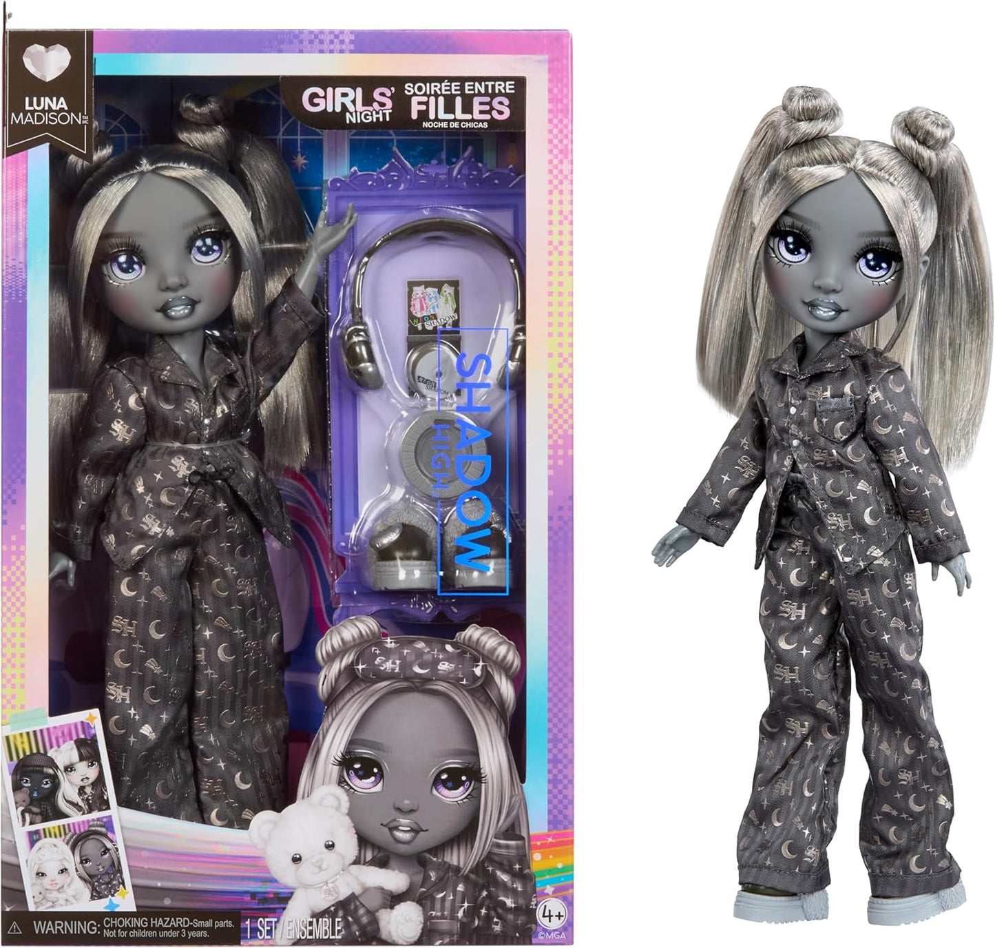 Rainbow High Shadow High Girl's Night - Luna Madison - Boneca Fashion em tons de cinza de 28 cm, com cabelo e roupa cinza, acessórios e pente - para colecionadores e crianças a partir de 4 anos.