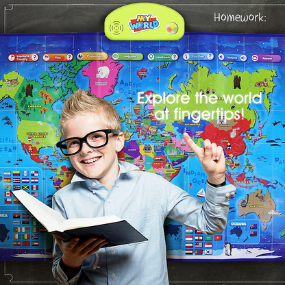 BEST LEARNING Mapa Interativo i-Poster Meu Mundo - Brinquedo Falante Educativo para Crianças de 5 a 12 Anos | Jogo de aprendizagem de geografia perfeito como presente para crianças de 8 a 12 anos