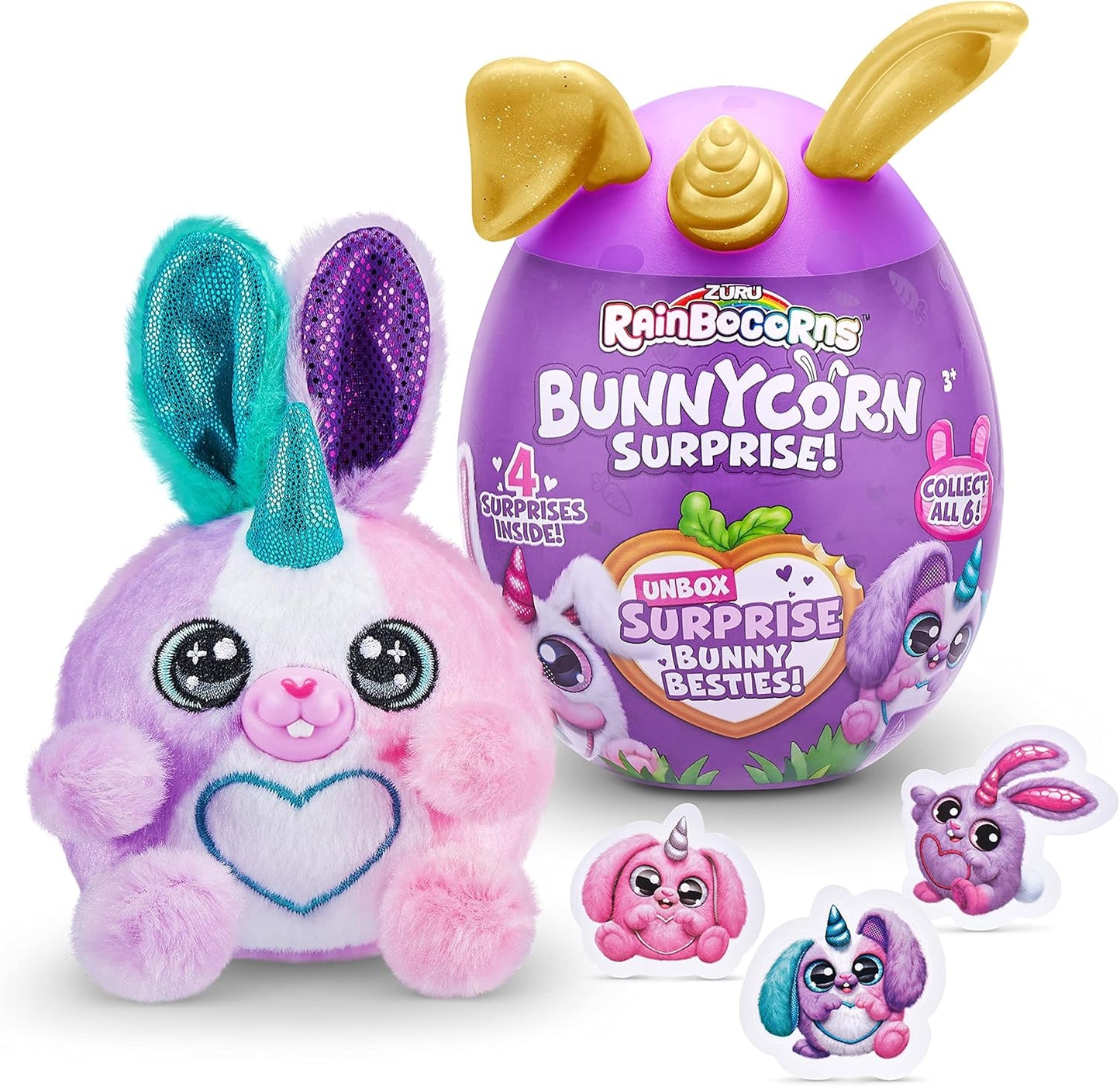 Rainbocorns Bunnycorn Surprise, pacote com 2, 4 surpresas dentro, bichinhos de pelúcia colecionáveis (pacote com 2)