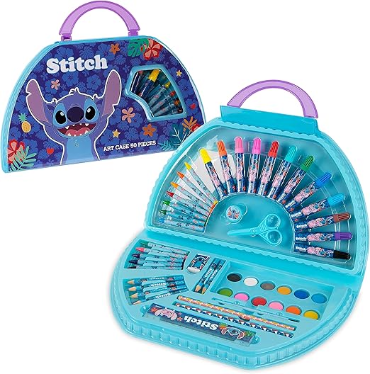 Disney Stitch Kids Art Set 40 Plus Peças Disney Princesas Crianças Colorir Conjuntos Tintas Lápis de Cor Marcadores Giz de Cera Artigos de Arte de Viagem Presentes para Crianças (Conjunto de Ponto Azul)