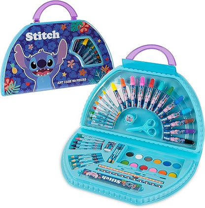 Disney Stitch Kids Art Set 40 Plus Peças Disney Princesas Crianças Colorir Conjuntos Tintas Lápis de Cor Marcadores Giz de Cera Artigos de Arte de Viagem Presentes para Crianças (Conjunto de Ponto Azul)