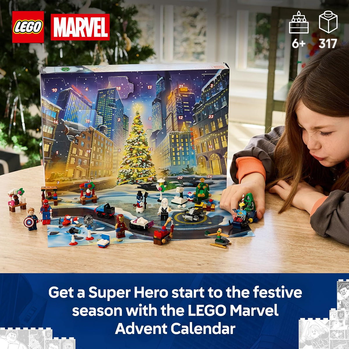 LEGO Calendário do Advento Marvel 2026-76340 | Brinquedos para meninos a partir de 6 anos, 24 surpresas de super-heróis, avião e carro, 6 minifiguras, ideia de presente de Natal, 317 peças