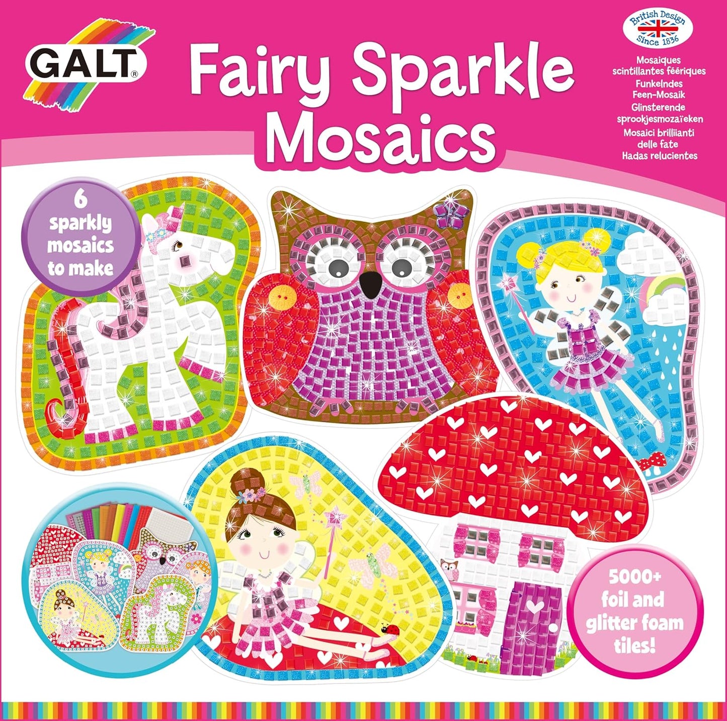 Galt, Make a Mosaic, Mosaic Kits For Children, Ages 5 Years Plus, Galt Fairy Sparkle Mosaics -Childrens Glitter Mosaic Set,Arts and Crafts Kit for Kids,Colourful Design