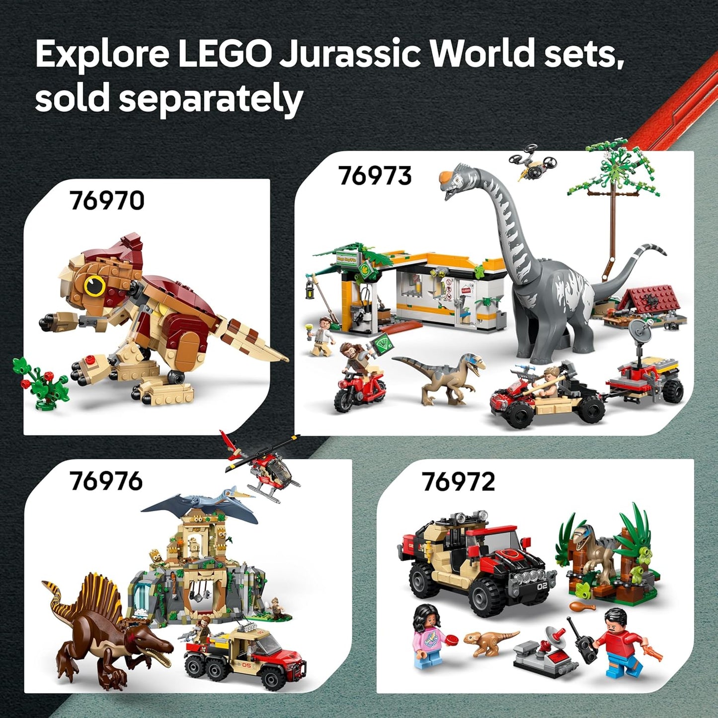 LEGO Jurassic World Fuga do T. rex no Rio - Brinquedo Interativo de Dinossauro - Inclui uma Figura de Dinossauro, Barco de Brinquedo, Quadriciclo e 2 Minifiguras - Presente para Meninos e Meninas a partir de 5 Anos - 76975