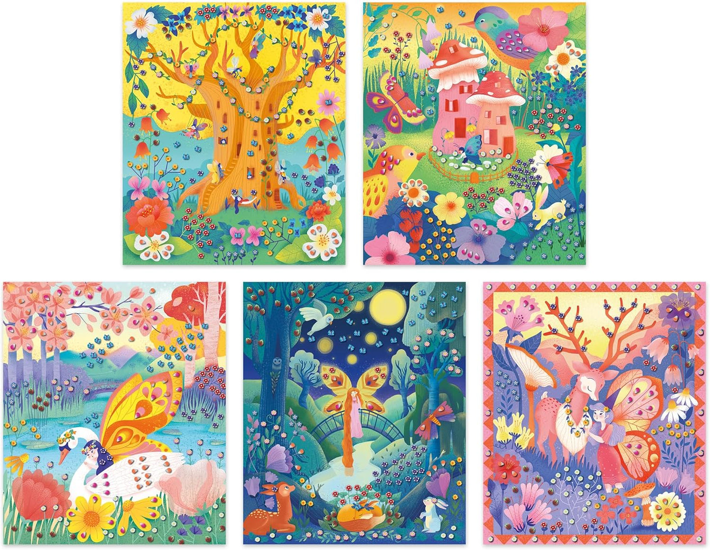 Janod - Conjunto de colagem de mini-bengala Secret Garden - The Calm Workshops - 5 pranchas - Kit de artesanato infantil - Habilidades motoras finas e aprendizagem de concentração - a partir de 7 anos