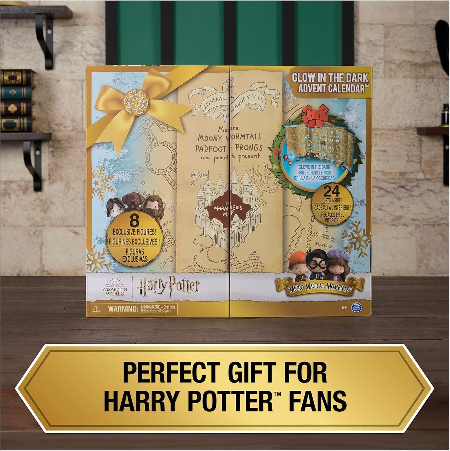 Wizarding World Harry Potter, Micro Magical Moments Glow in the Dark Advent Calendar 2024, 24 brinquedos surpresa, calendário de contagem regressiva festiva para maiores de 6 anos