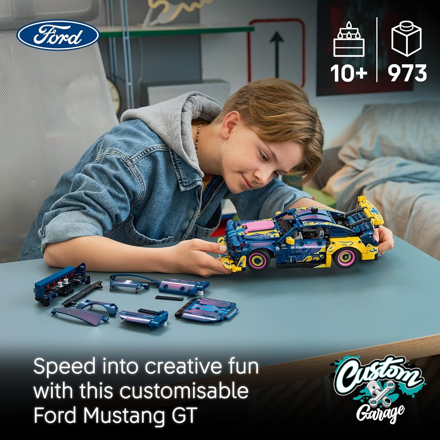 LEGO Brinquedo Technic Custom Garage Ford Mustang GT – Kit de Modelo com Motor V8, Direção HOG e Peças de Carroceria Intercambiáveis – Ideia de Presente de Aniversário para Meninos a partir de 10 Anos – 42236