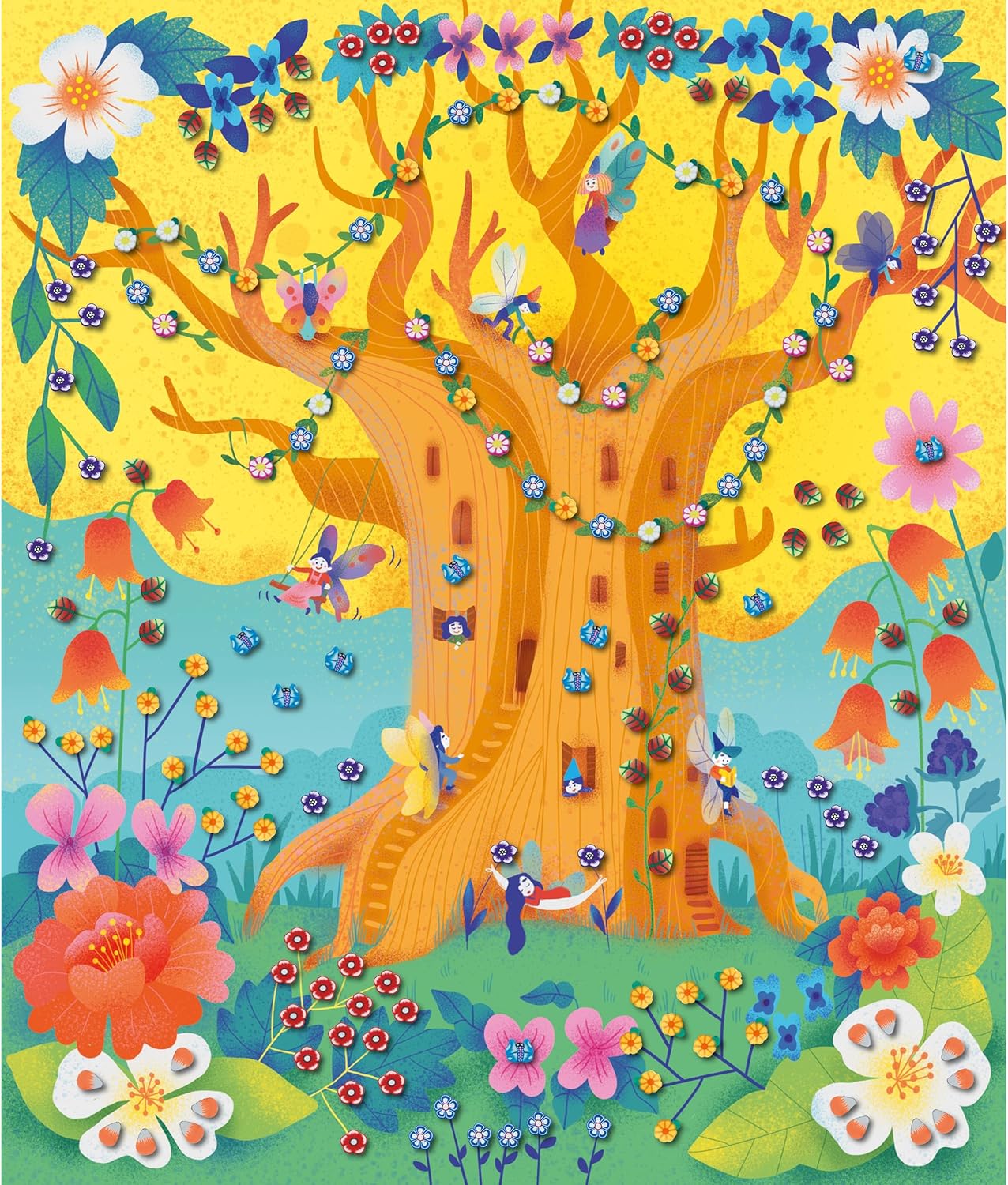 Janod - Conjunto de colagem de mini-bengala Secret Garden - The Calm Workshops - 5 pranchas - Kit de artesanato infantil - Habilidades motoras finas e aprendizagem de concentração - a partir de 7 anos