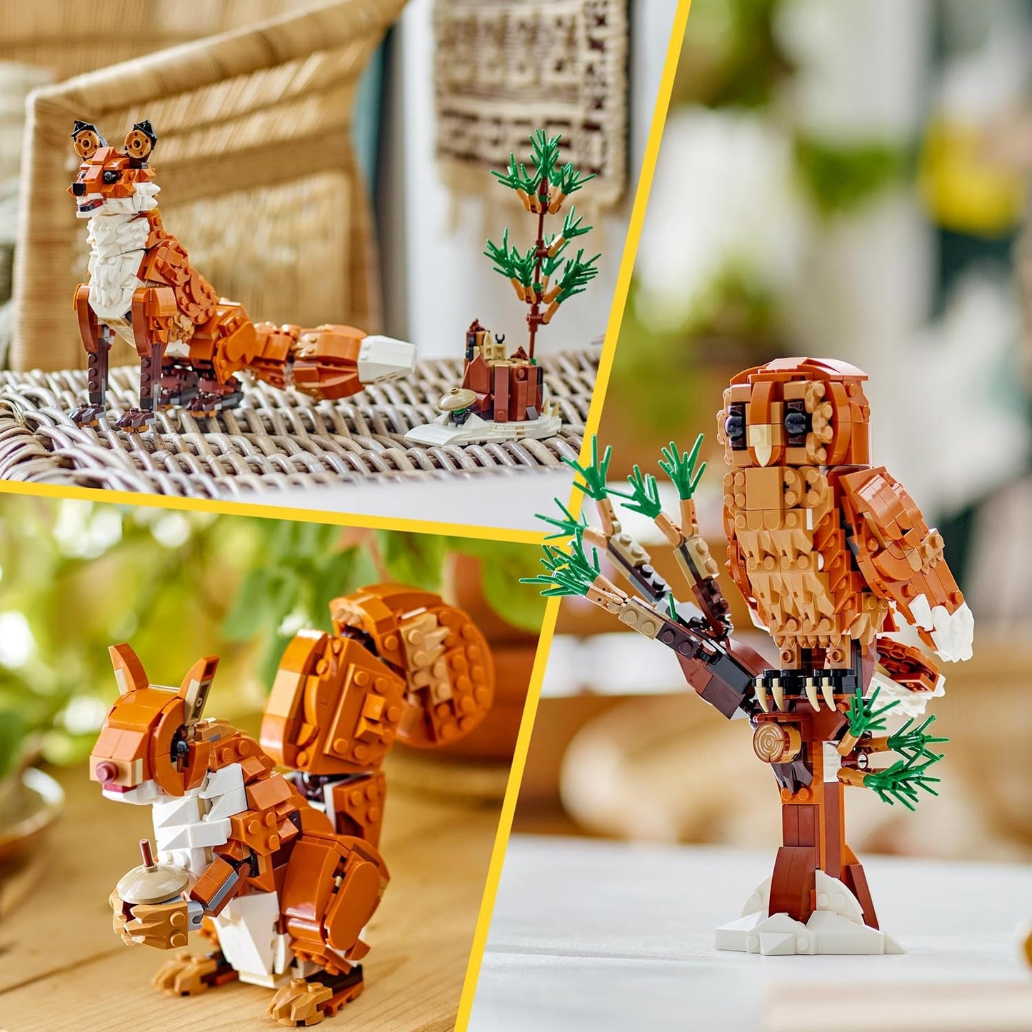 LEGO Criador de animais da floresta 3 em 1: brinquedo de raposa vermelha para figura de coruja para modelo de esquilo, brinquedos de animais da floresta para crianças, meninas e meninos de mais de 9 anos, faz uma decoração divertida de quarto,