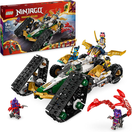 LEGO NINJAGO Ninja Team Combo Vehicle Brinquedo de aventura Ninja 4 em 1, com 2 motos, planador e 6 minifiguras Incl. Personagens Lloyd, Nya e Cole, presente de aniversário para meninos e meninas de mais de 9 anos 71820