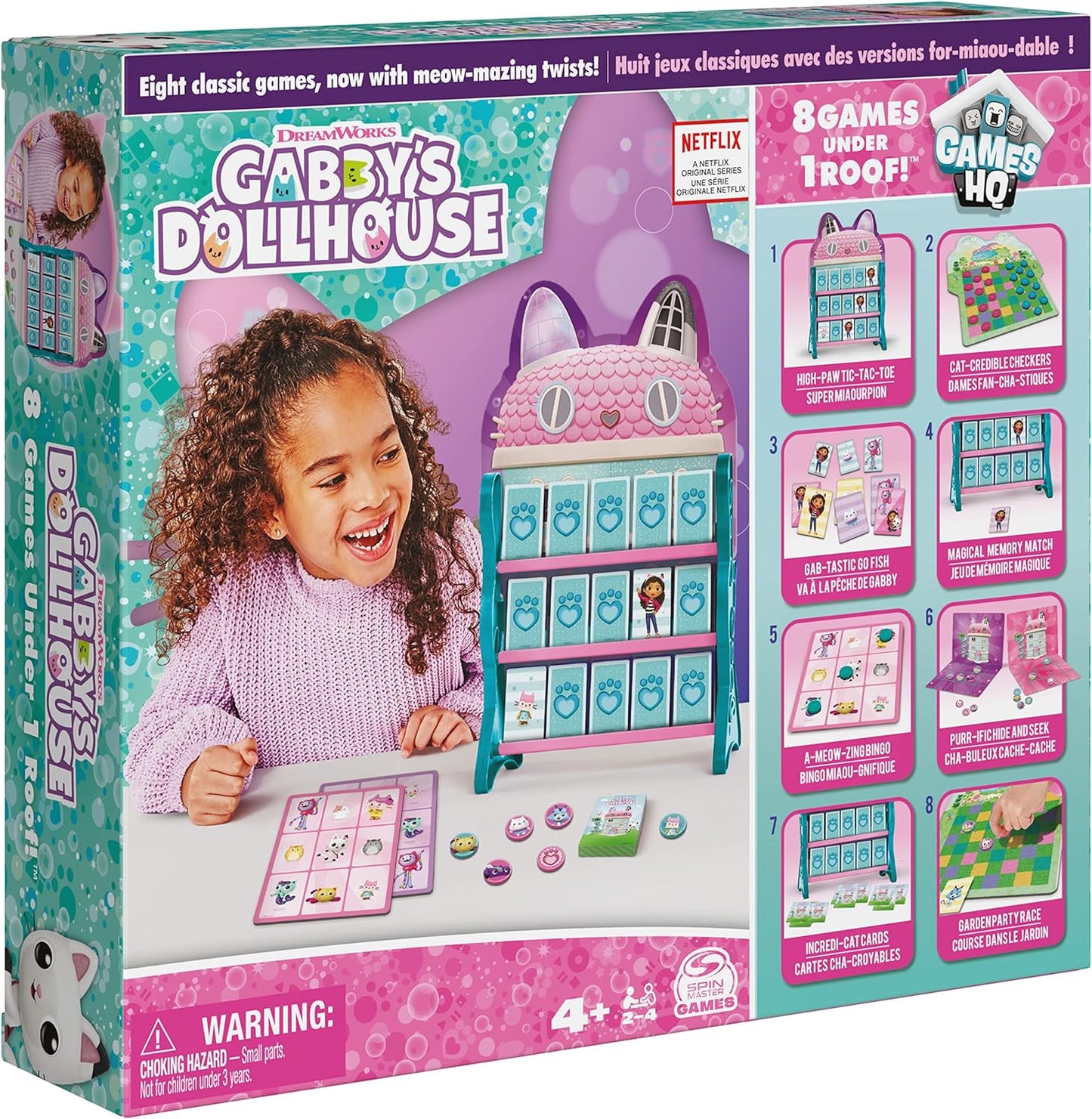 Gabby’s Dollhouse Jogos HQ Damas Tic Tac Toe Memory Match Go Fish Bingo Cards Jogos de tabuleiro Brinquedo Presente Netflix Fontes de festa, para crianças de 4 anos ou mais